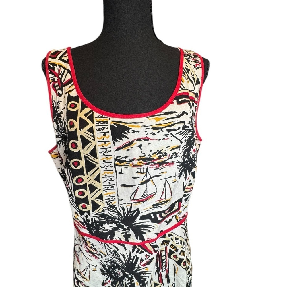 Alexandra Bartlett Linen Blend Tropical Sailboat Dress 12 Coastal Grandma Resort - Picture 3 of 11